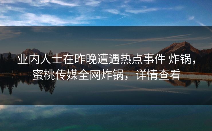 业内人士在昨晚遭遇热点事件 炸锅，蜜桃传媒全网炸锅，详情查看