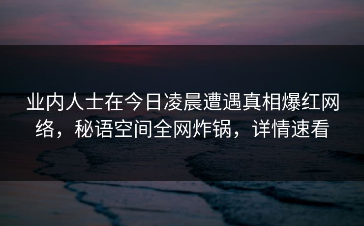 业内人士在今日凌晨遭遇真相爆红网络，秘语空间全网炸锅，详情速看