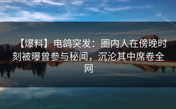 【爆料】电鸽突发:圈内人在傍晚时刻被曝曾参与秘闻,沉沦其中席卷全网